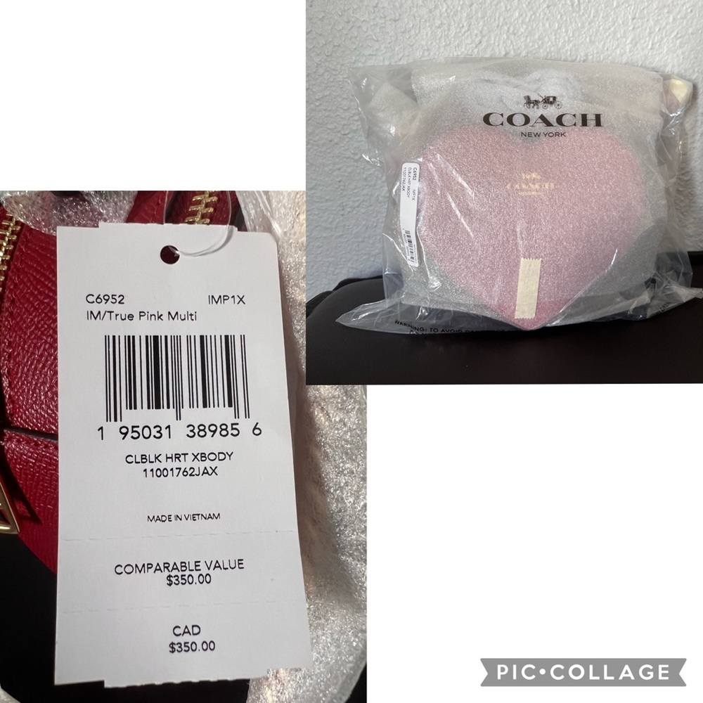 NWT COACH HEART CROSSBODY IN COLORBLOCK LEATHER TOP HANDLE GOLD/TRUE PINK - Picture 8 of 14